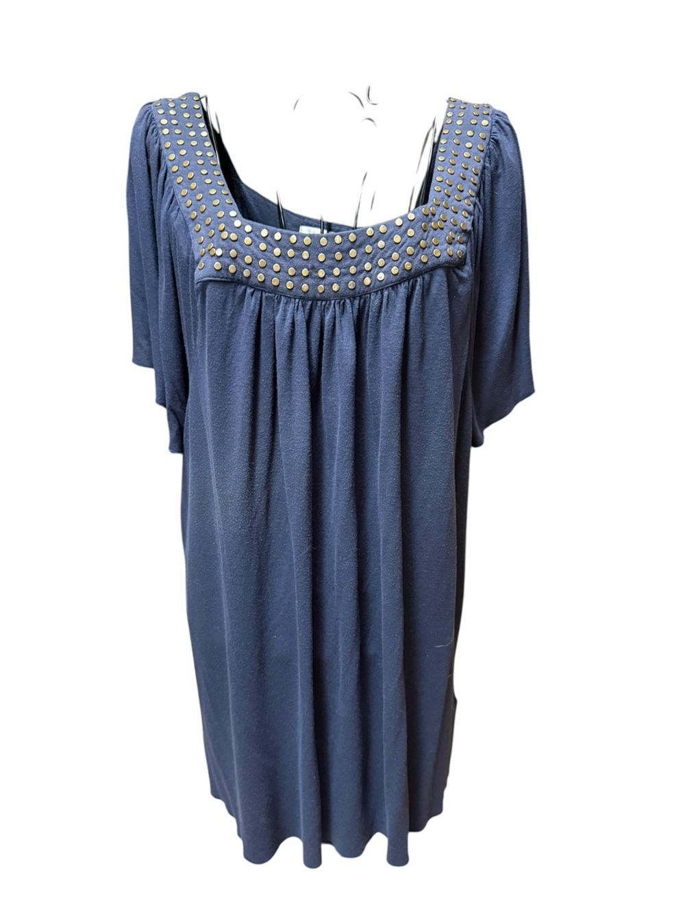 Matty M Navy Blue Gold Stud Collar Top 3X